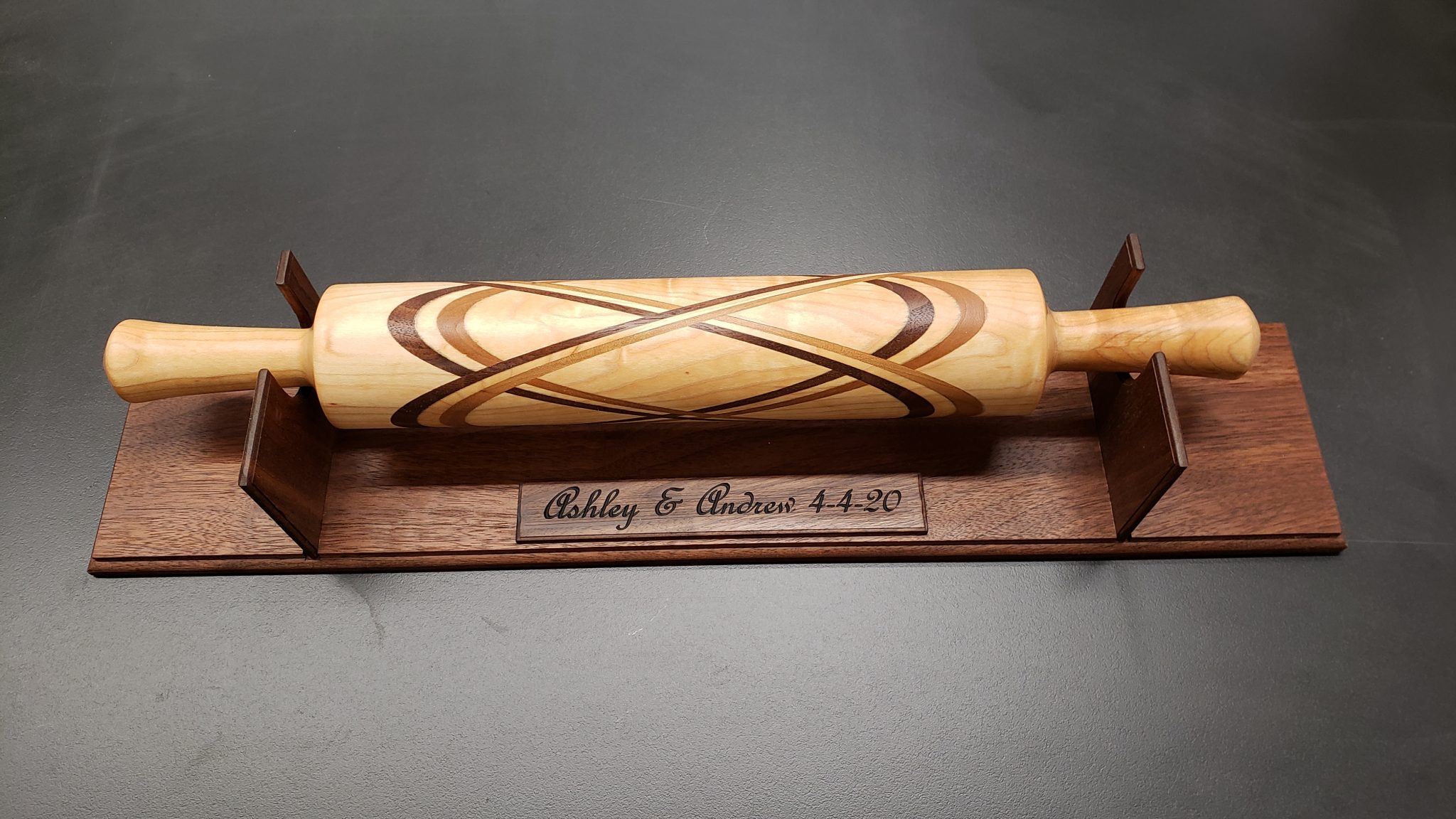 A four loop Celtic knot rolling pin for a wedding present