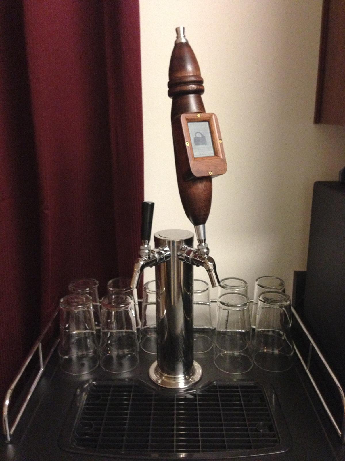 Beer Tap Handle with a digital screen for indicating the brew.