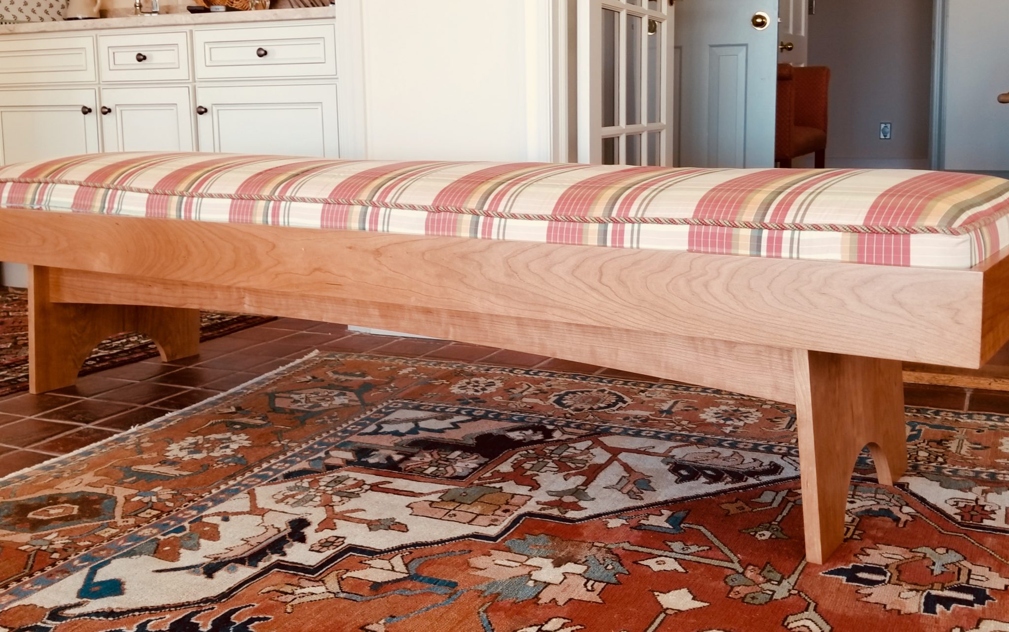Scandinavian style cherry bench with cushion