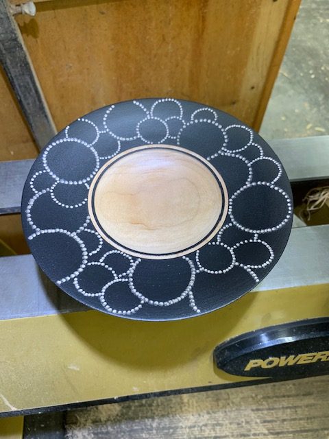 Cherry bowl with painted and hand tooled rim