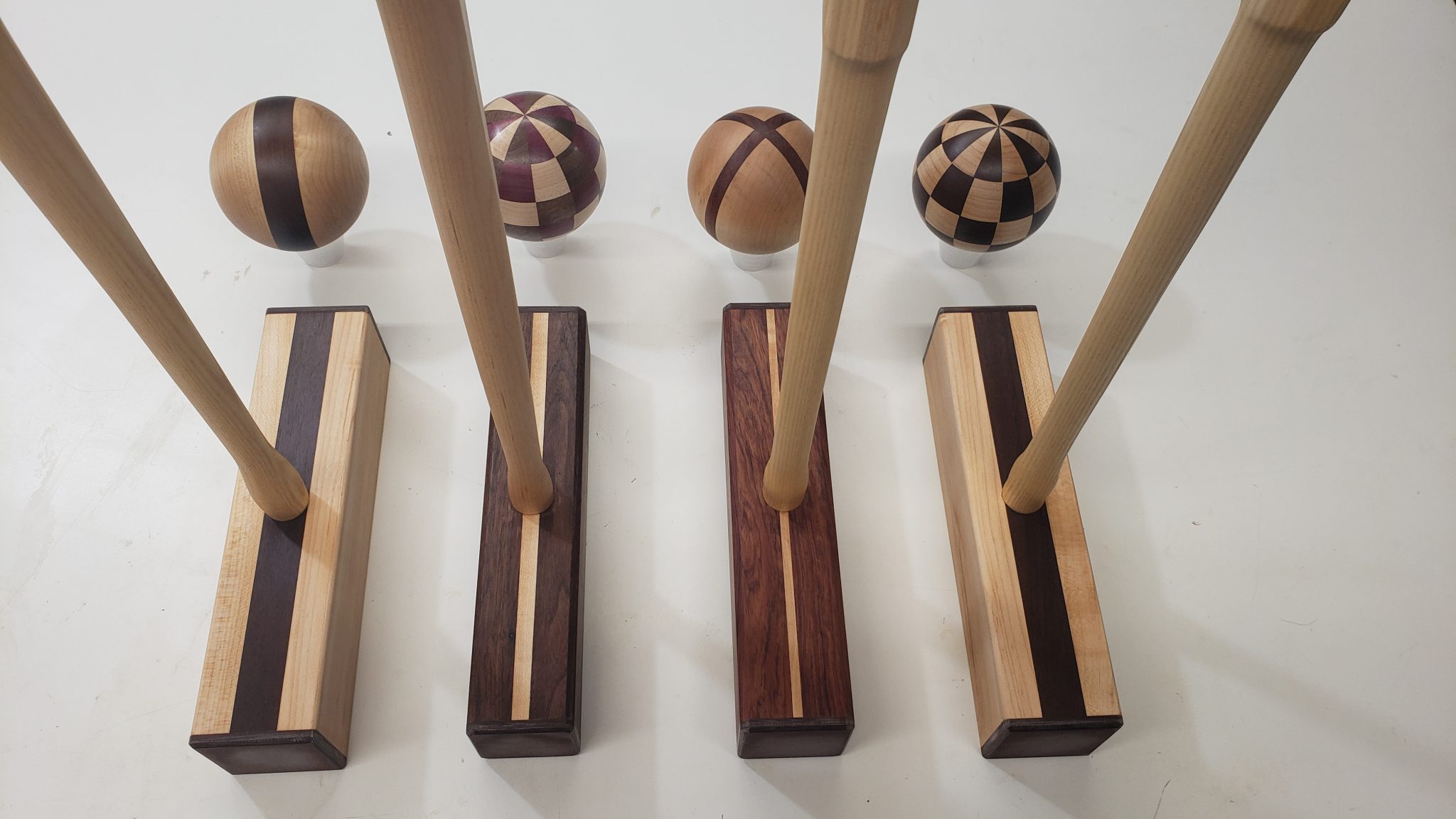 Croquet set made with varied woods