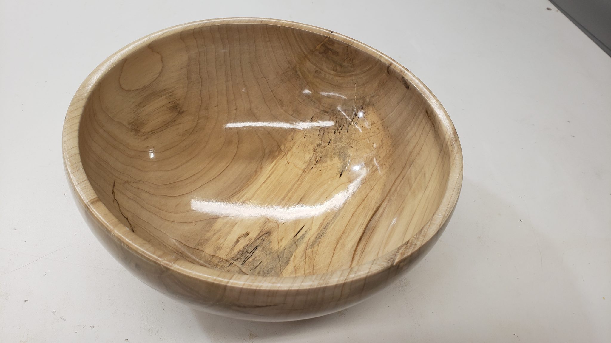 Spalted Poplar 11" bowl. Finished with water based conversion varnish.