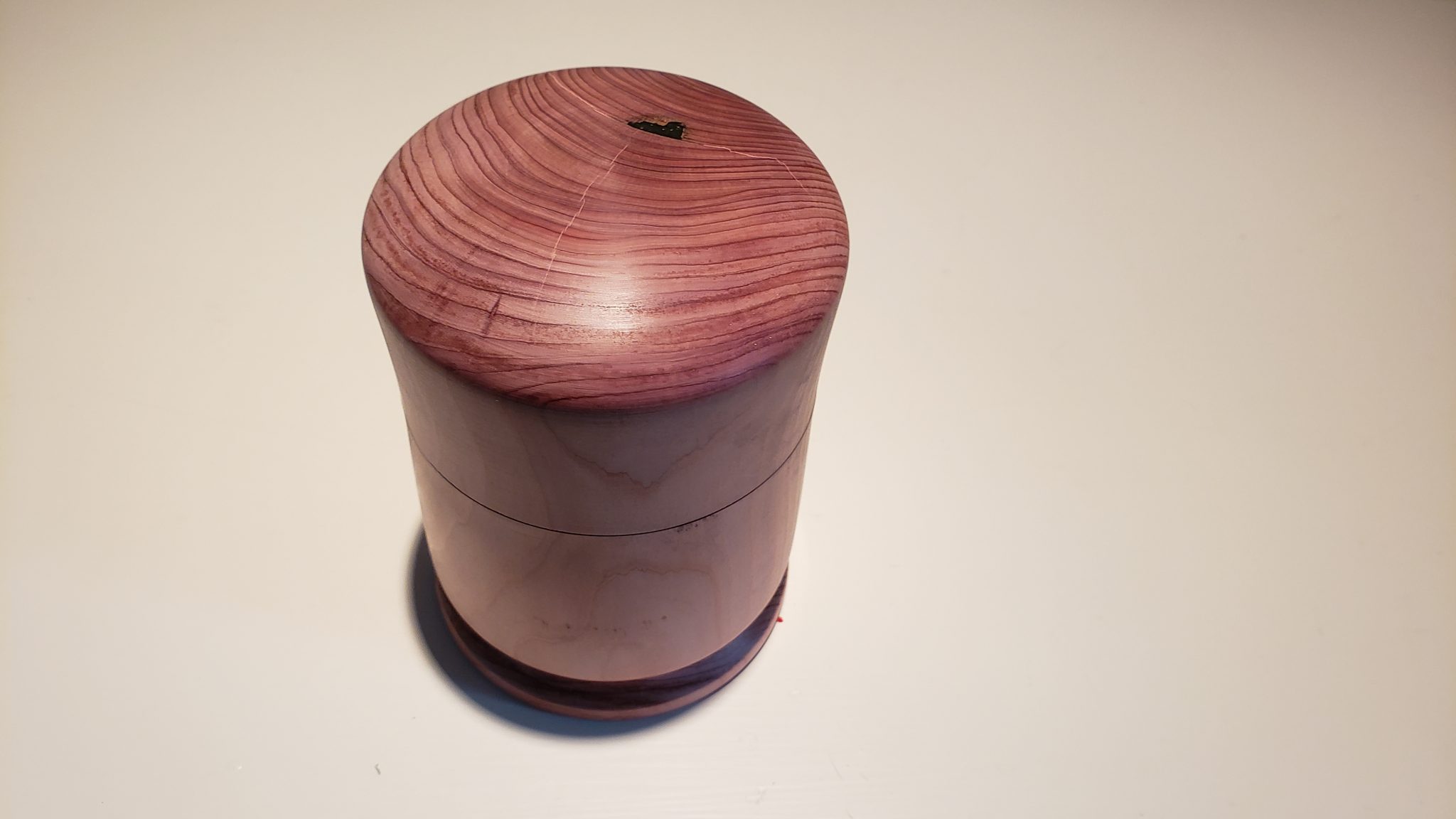 A cedar box, no finish, and a walnut butcher block box with oil/wax finish