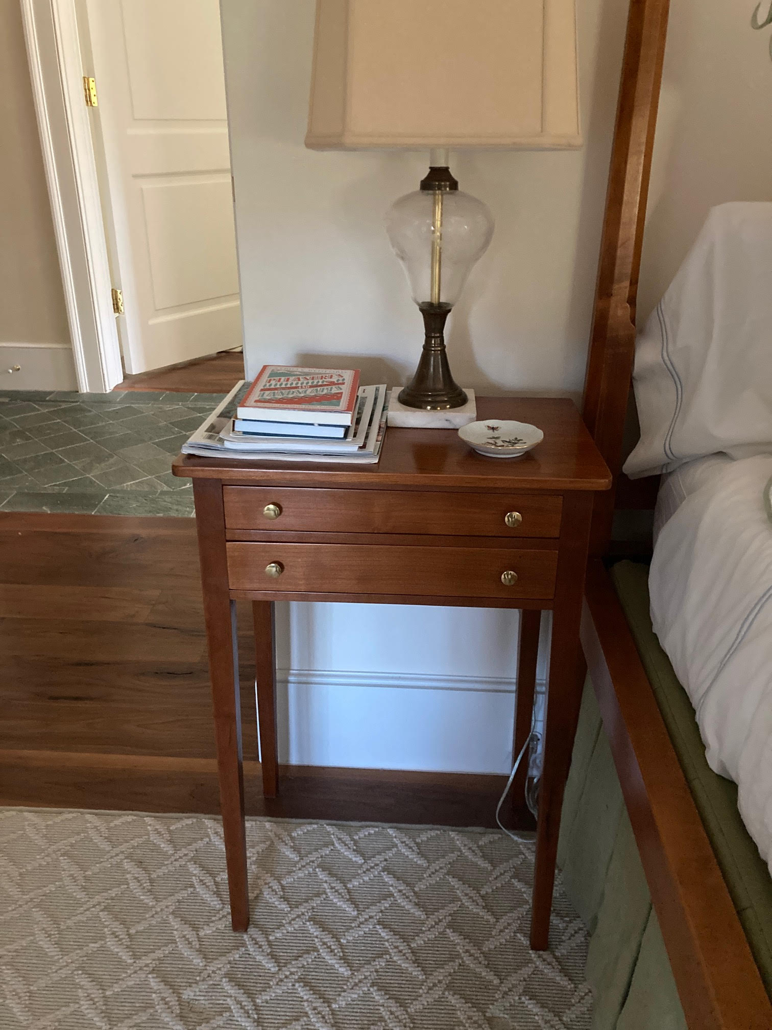 Bedside table with two drawers in walnut