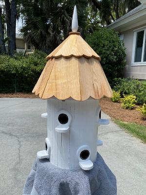 Multi Family Birdhouse - 8 Units - H - 3'  W - 12" dia.  Round Body of Pine and Roof of Western Cedar